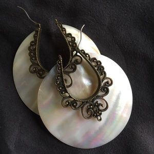 Mother of Pearl Earrings (oxidized brass decoratagé)